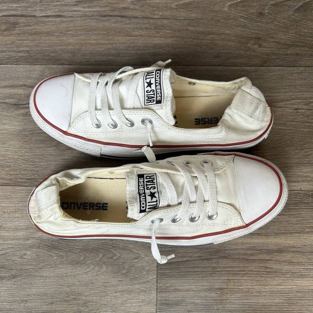Converse White Canvas Slip-On Mule Sneakers with Red & Navy Trim - Picture 4 of 9